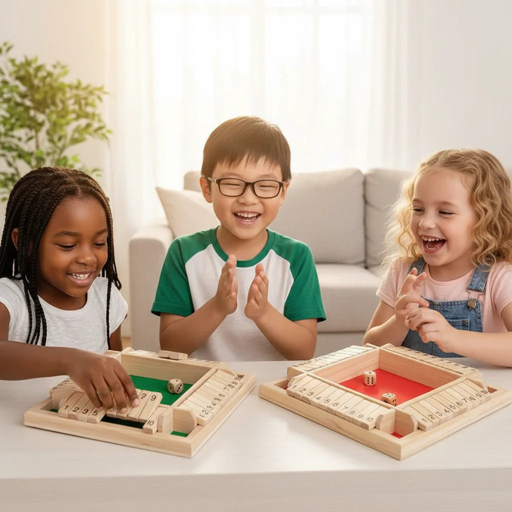 DiceBox Deluxe – Houten Shut the Box Spel voor 4 Spelers - Gezellig Dobbelbord voor Familie & Vrienden