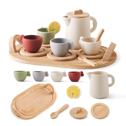 Baby Wooden Montessori Toys Playing House Afternoon Tea Set Model Puzzle Toys for Baby Birthday Toy Numbers Blocks Learning Toy