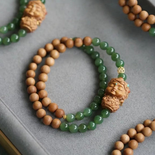 Dubbele Armband van Sandelhout en Groene Jasper met Tara-hanger
