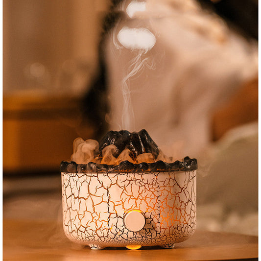 Vulkaan Luchtbevochtiger met LED Vlammen en Aromatherapie – Ultrastille Diffuser, 0.5L