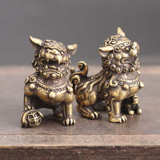 Vintage Messing Leeuwen Paar - Foo Dogs - Decoratief Beeldje - Handgegoten Ornament