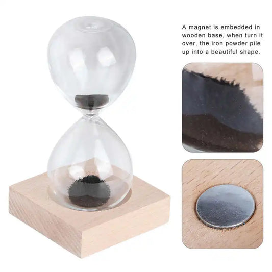 Magnetische Glazen Zandloper met Basis voor op het Bureau – Decoratief Ornament