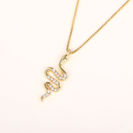 Dames Ketting met Slang Hanger - Zirkonia - Goud of Witgoud - Luxe Feestsieraad