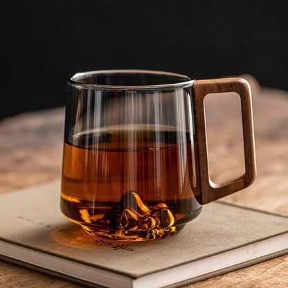 Design Beker van Borosilicaatglas met Houten Handvat - 400 ml Mok - Modern en Stijlvol