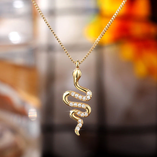 Dames Ketting met Slang Hanger - Zirkonia - Goud of Witgoud - Luxe Feestsieraad