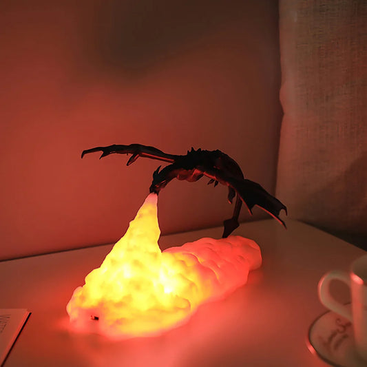 3D Geprinte Vuur Draak Nachtlamp - LED USB Oplaadbaar, Sfeerverlichting