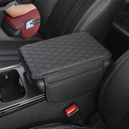 DriveSuite Auto Armrest Cushion Zwart/Rood - Luxe Ergonomisch Kussen met Zijvakken