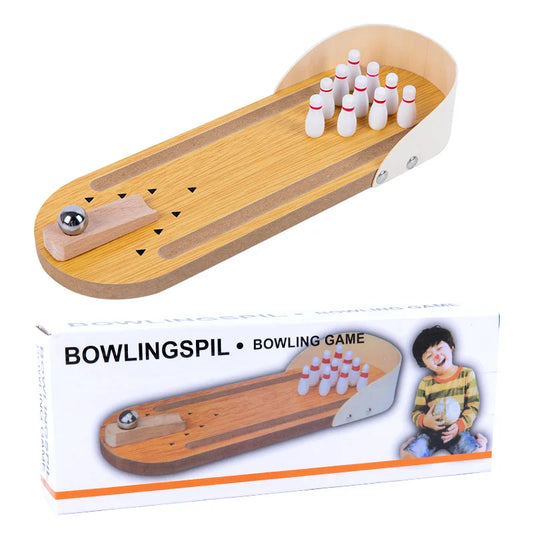Mini Bowling Spelset - Tafelmodel Bowlingbaan met 10 Pins - Houten Desktop Spel