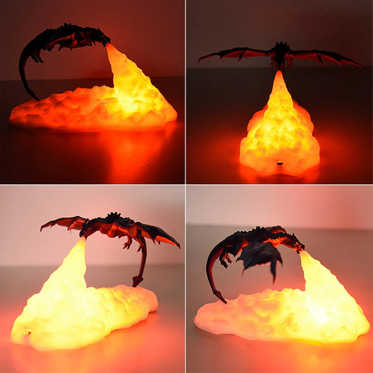 3D Geprinte Vuur Draak Nachtlamp - LED USB Oplaadbaar, Sfeerverlichting