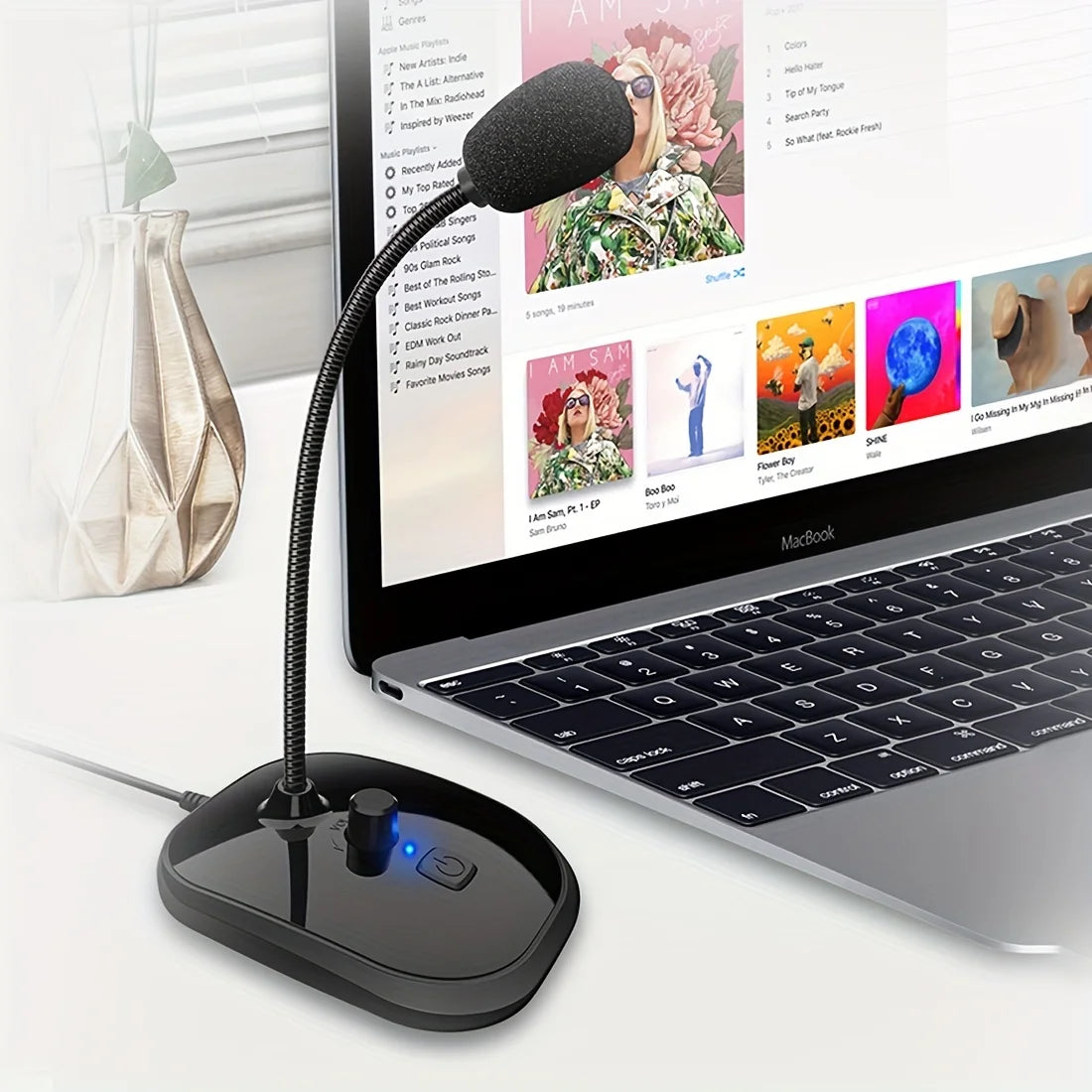 USB Tafelmicrofoon met Flexibele Houder, volumeregeling en mute knop