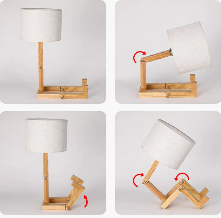 Houten Lamp - Moderne Scandinavische Bureaulamp met Stoffen Kap