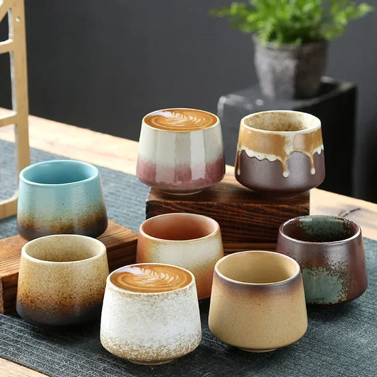 Retro koffiekopje - Japans stijl keramiek - 200ml - handgemaakt glazuur