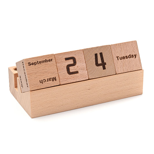 Houten Kalender met Draaiblokken – Bureau Accessoire