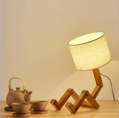 Houten Lamp - Moderne Scandinavische Bureaulamp met Stoffen Kap