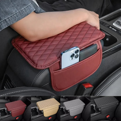 DriveSuite Auto Armrest Cushion Zwart/Rood - Luxe Ergonomisch Kussen met Zijvakken