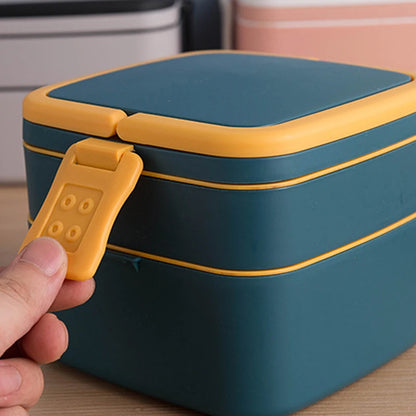 1000ml Draagbare 2-laagse Gezonde Lunchbox voor Magnetron met Bestek