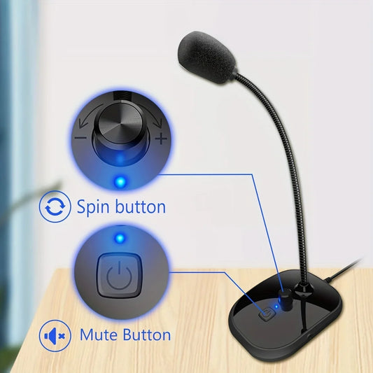 USB Tafelmicrofoon met Flexibele Houder, volumeregeling en mute knop