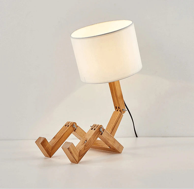 Houten Lamp - Moderne Scandinavische Bureaulamp met Stoffen Kap