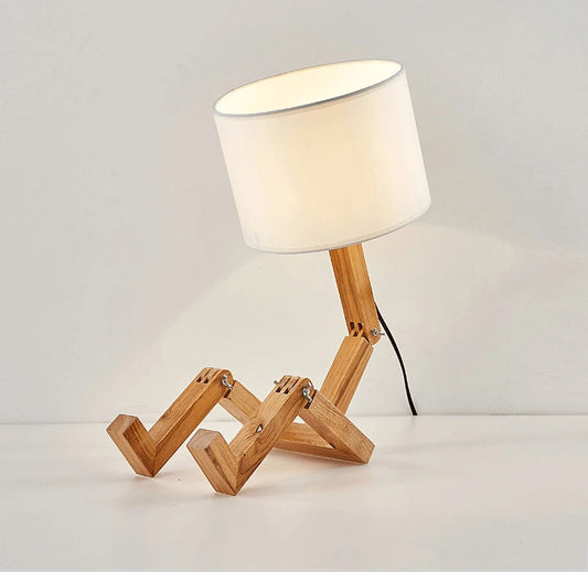 Houten Lamp - Moderne Scandinavische Bureaulamp met Stoffen Kap