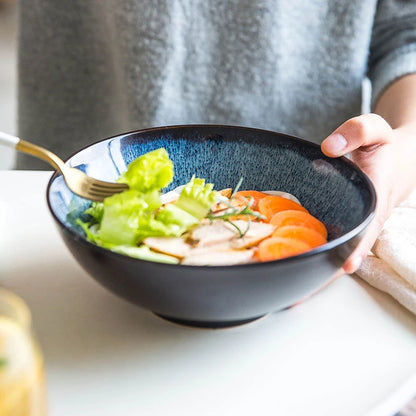 Japanse Keramische Ramen Kom - Retro Blauw Onderglazuur - Grote Soep en Salade Kom
