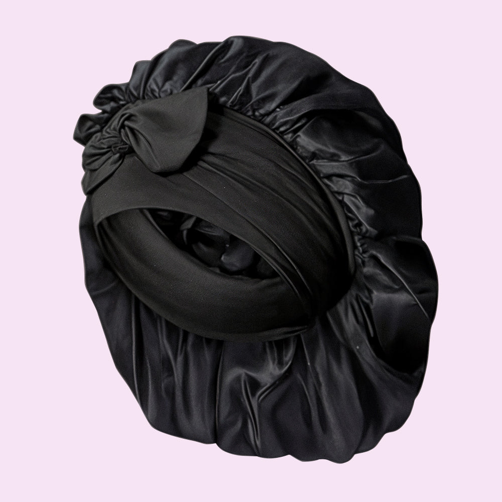 SilkyDream Nachtmuts – Zwart Zijde Luxe Haarverzorging