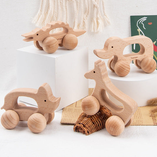 Houten Dieren Speelgoed - Educatief Grijpspeelgoed voor Peuters - Naturel Hout