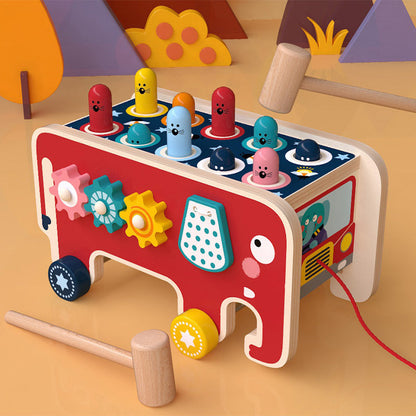 Houten Montessori Hamertje Tik Speelgoed - Dierenbus - Educatief voor Peuters en Kinderen