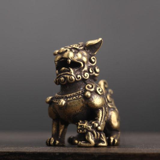 Vintage Messing Leeuwen Paar - Foo Dogs - Decoratief Beeldje - Handgegoten Ornament