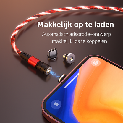 MagneticGlow 3-in-1 Oplaadkabel – Blauw/Rood/Groen 360° Draaibaar LED Snel Laden