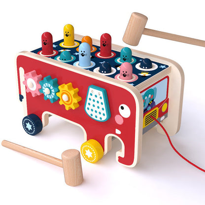 Houten Montessori Hamertje Tik Speelgoed - Dierenbus - Educatief voor Peuters en Kinderen