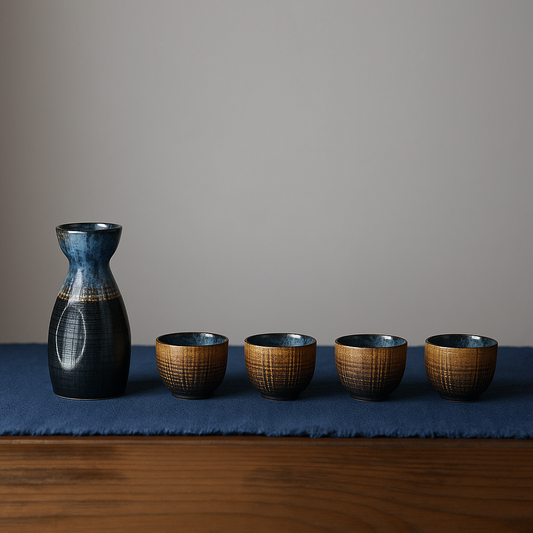 Japanse Sake Set van Keramiek – Traditionele Karaf met 4 Sake Bekers