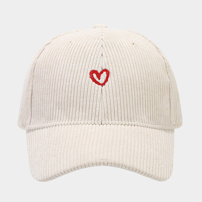 Corduroy Baseball Cap - Geborduurd Hartje - Verstelbaar - Coole Pet