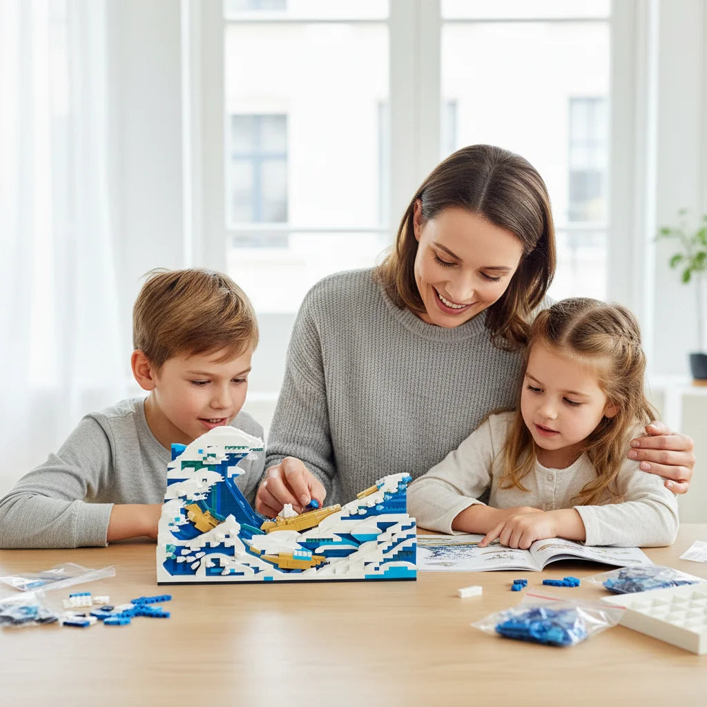 ArtBlocks Bouwset - Decoratief Kunstobject 3D Mozaïek Bouwwerk - Kanagawa Golven of Sterrennacht