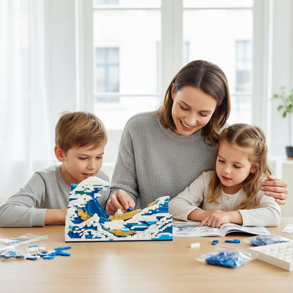 ArtBlocks Bouwset - Decoratief Kunstobject 3D Mozaïek Bouwwerk - Kanagawa Golven of Sterrennacht