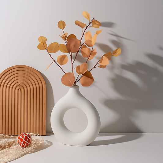 Nordic witte cirkel vaas van keramiek - Moderne bloemenvaas voor woonkamer