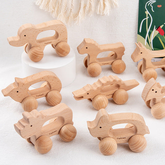 Houten Dieren Speelgoed - Educatief Grijpspeelgoed voor Peuters - Naturel Hout