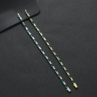 Dames Armband Rechthoekige Zirkonia Groen Geometrisch Design 18-20cm