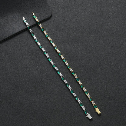 Emerald Shine – Dames Armband Rechthoekige Zirkonia Groen/Goud/Zilver