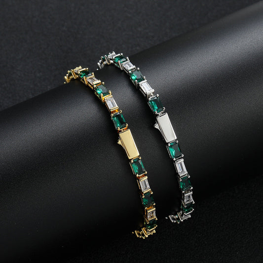 Dames Armband Rechthoekige Zirkonia Groen Geometrisch Design 18-20cm