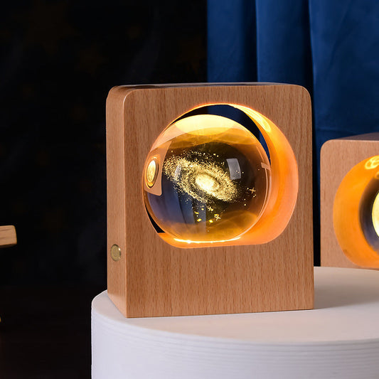 Kristallen bol nachtlamp - LED houten lamp - 3D laser gegraveerd - dimbaar - USB