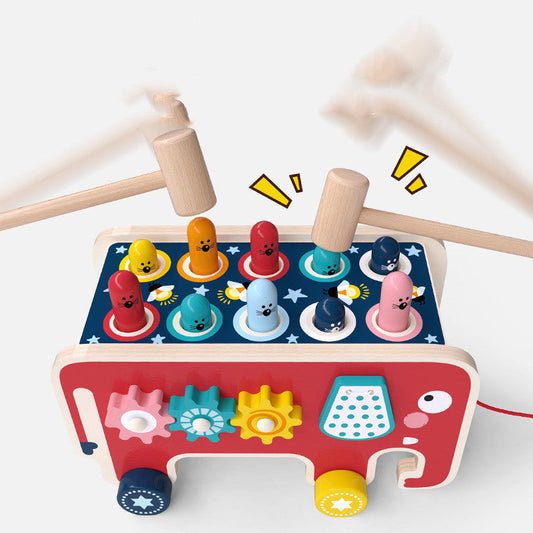 Houten Montessori Hamertje Tik Speelgoed - Dierenbus - Educatief voor Peuters en Kinderen