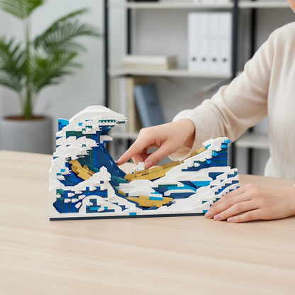 ArtBlocks Bouwset - Decoratief Kunstobject 3D Mozaïek Bouwwerk - Kanagawa Golven of Sterrennacht