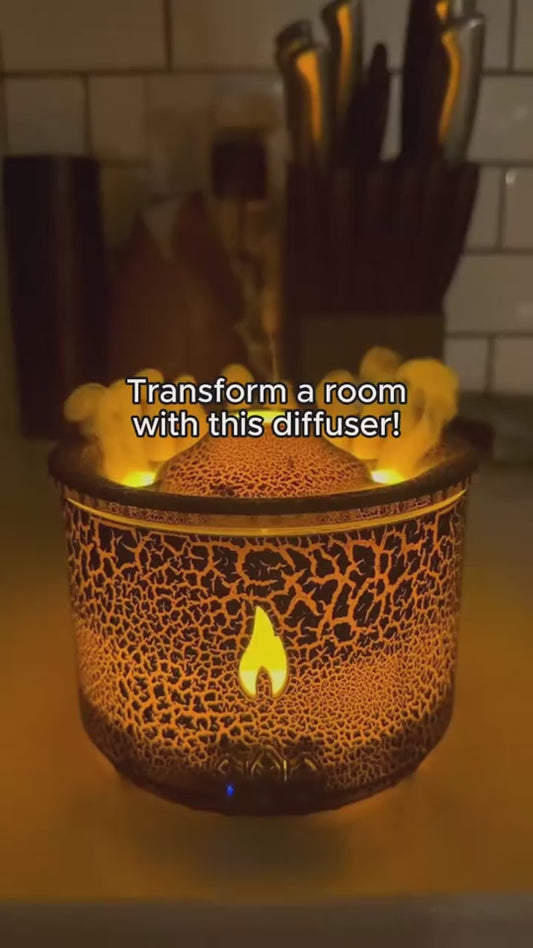 Vulkaan Luchtbevochtiger met LED Vlammen en Aromatherapie – Ultrastille Diffuser, 0.5L